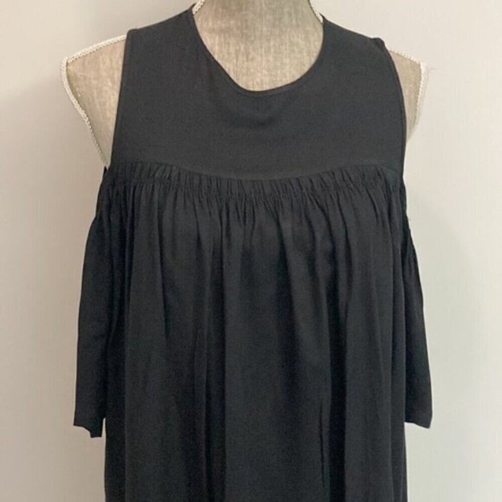OAK + Fort Black Oversized Flowy Mini Dress Boho Festival Chic Minimalist - Picture 4 of 11